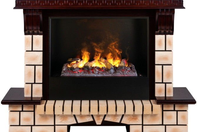 Stone Brick 26 AO с очагом 3D Cassette 630 + Black вставка